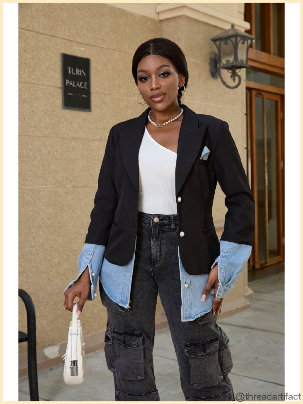 Women's Denim Blazer Jacket Long Sleeve Notched Lapel Oversized Casual Coat - Picture 6 of 6